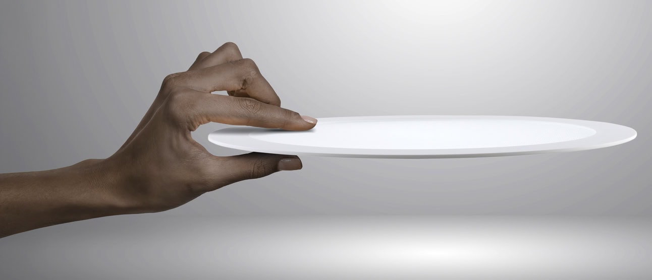 Photograph of a hand holding the thinline